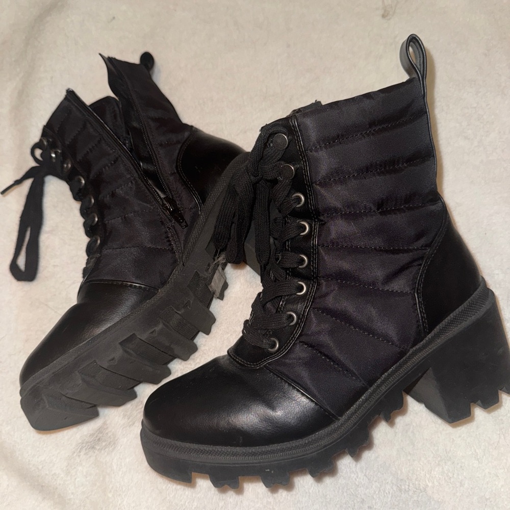 Black Combat Moto Boots with Rugged Sole